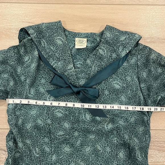 Laura Ashley Dress US Size 12 Edwardian Sailor Green Floral Cotton Wool VTG 80"s - Picture 6 of 11